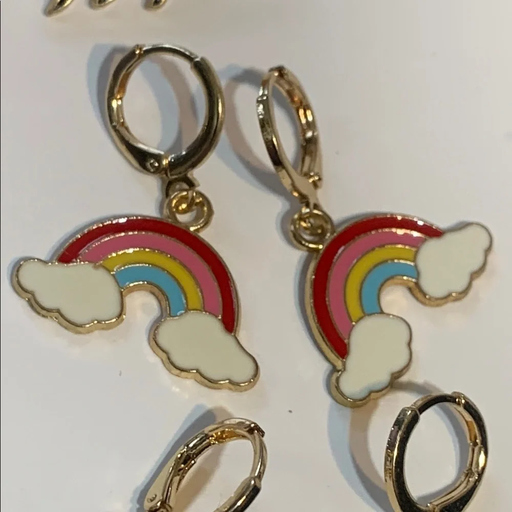Colorful Kids 5 pair Charm Earrings Set plus 3 tail pin